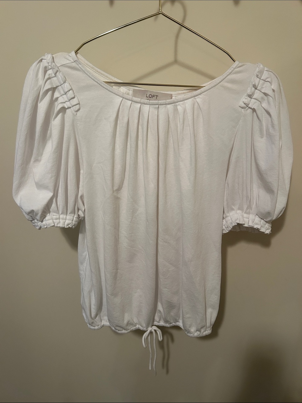 LOFT size small White Puff Sleeve Drawstring Blouse